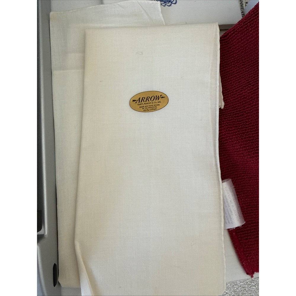 New Vintage Arrow Men's Set off 2 Handkerchiefs White 100% Cotton Hand Rolled